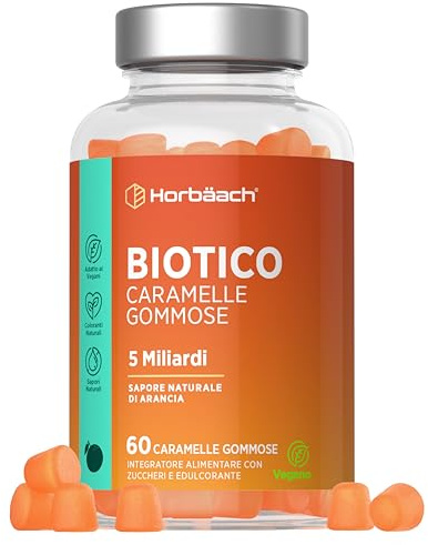 Probio Gommose Flora Intestinale | 5 Miliardi di Cellule | 60 Caramelle Gommose Vegane | Biotic Forte con Lactobacillus Rhamnosus e Vitamine B3 B5 e B6 | di Horbaach
