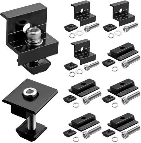 GETLITOOL 10x Solarmodul Klemmen 30/35mm, Schwarz 6x Mittelklemme 4x Endklemme Schiene Befestigungen zur Montage 4 Module, Aluminium Solarpanel Halterung Solar Klemme für Gerahmte Solarmodul(30/35mm)