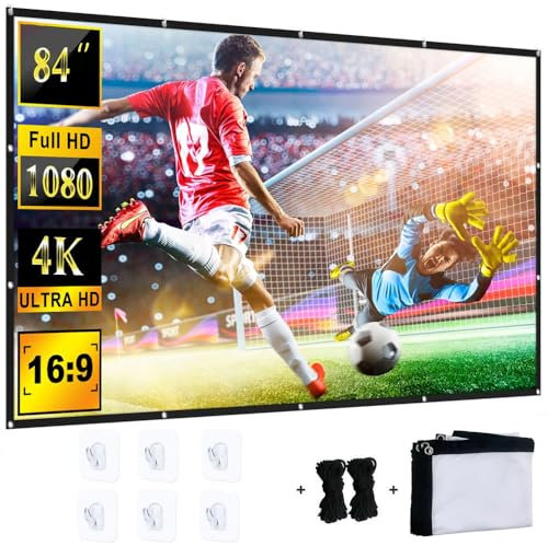 YiYunTE Pantalla para Proyector Plegable Portátil 84 Pulgadas, 16:9 4K HD Tela Proyectors Pantallas de Cine en Casa, Resistente al Agua Plegable Projector Screen para Camping Patio Exterior Interior