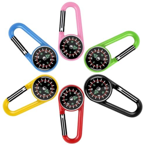 MOLZINY 6 Stück Kompass Schlüsselanhänger Kompass Mini Kinder Bunte Karabiner Kompass Schlüsselhalter Reißverschluss Fixer Kompass Outdoor Kompass Anhänger für Outdoor Wandern