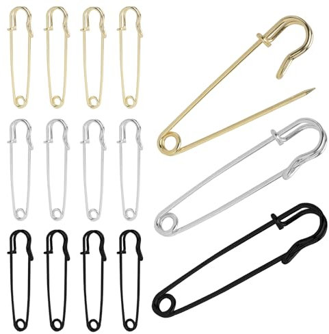 Stora och extra stora säkerhetsnålar av metall, 6,9 cm, perfekt för läder, duk, filtar och hantverk, inklusive fjäderlås, mångsidiga användningsområden i silver, guld och mörksilver, 15 stycken