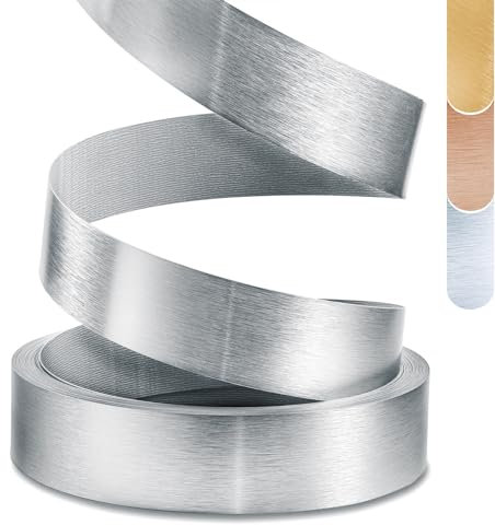 ZYJT PVC-Kantenband, 5,1 cm x 7,6 m, nicht geklebt, flexibel, langlebig, echtes gebürstetes Aluminium, grau/silberfarbenes Furnier, Kantenleiste für Heimwerker, Tisch, Schrank, Möbel, dekorative