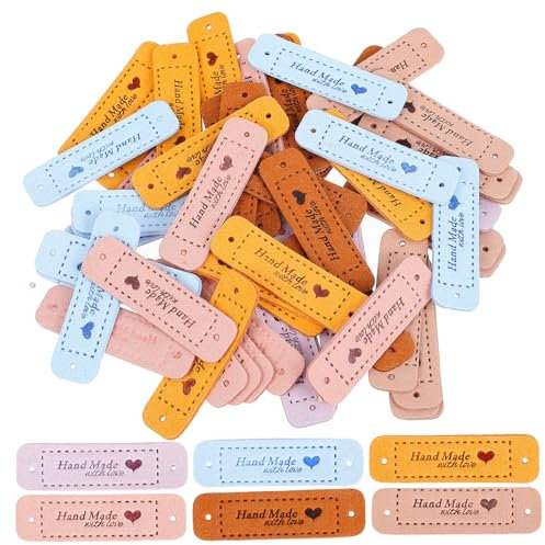 DIYEAH 60stücke Teiliges Bunte Lederetiketten Mit Prägung Und Vorgefertigten Löchern Hochwertige Handmade Labels Für Diy Kleidung Taschen Schuhe Hüte Personalisierte Annäh-etiketten