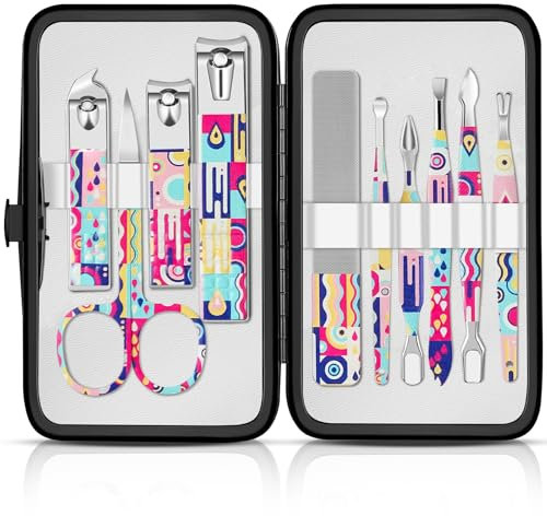 Maniküre Set 10 stücke Professionelles Nagelknipser Kit Pediküre Kit Pflegeset aus Edelstahl Nagelpflege Werkzeuge mit luxuriöser Leder Reisetasche (Böhmen)