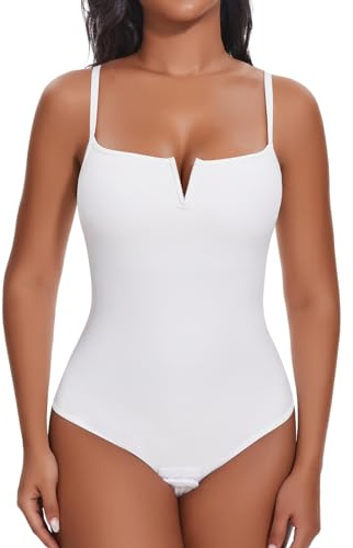 SHAPERIN Body Sculptant Femme Gainant Ventre Plat Shapewear Bodysuit String Débardeur Col Carré Body Shaper, Blanc-1, XL