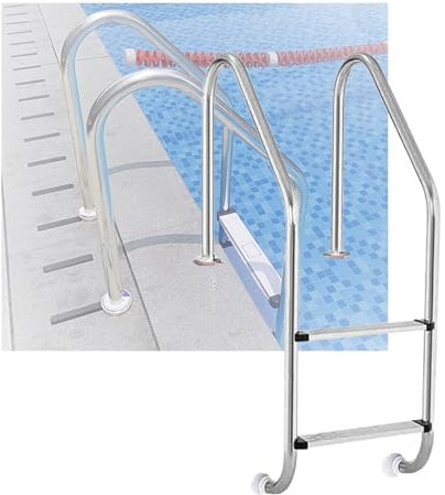 2 Steps Swimming Pool Ladder, Pool Pedal with Extended Handrails, Stainless Steel Pedal Step for Hot Spring Water Park Fish Pond(Drilling,2-Steps1.2mm)