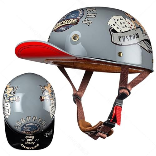 Motorrad Halbhelm im Baseballcap-Design Halbschalenhelm mit Lüftungslöchern ECE-Zulassung Baseball Cap Hautfreundliches Futter Schnellverschluss für Männer Frauen M-2XL 57-64CM