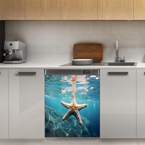 Mexpekil Starfish Ocean Couvercle magnétique pour lave-vaisselle 53,3 x 66 cm Autocollant décoratif pour porte d'entrée étanche
