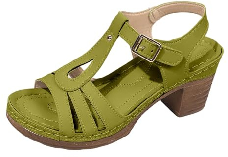 Allbestop Femmes Sandales à Talons, Sandales Femme Fille Lacets pour Chaussures à Talons Hauts Escarpins Compensés Confortable Nu Pieds T-Strap Élastique Chaussure Été Femme Chaussures(Vert,38)