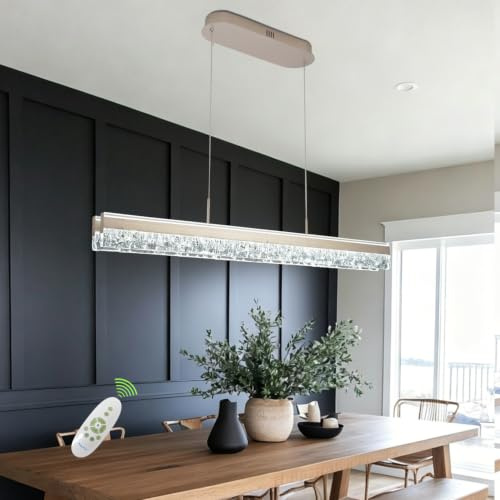 szcflaghip Dimmbare Goldene LED Pendelleuchte Kristall für Kücheninselbeleuchtung (3000K-6500K) mit Fernbedienung Moderner Kronleuchter für Esszimmer