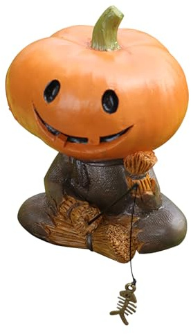 Calabaza Hombre - Estatua Decorativa De Resina, Halloween -Calabazas | Hecho a Mano Mini Estatuilla con Acabado Sólido, Ideal para Exhibición Exterior, Jardín, Césped, Patio, Jardín y Decoración