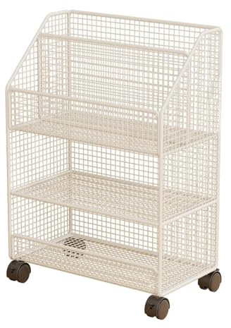 Jiuvaso Carrello porta libri con ruote, sotto la scrivania, organizer per file, libreria mobile versatile per cucina, ufficio, lavanderia, camera da letto, Bianco 3 Strati
