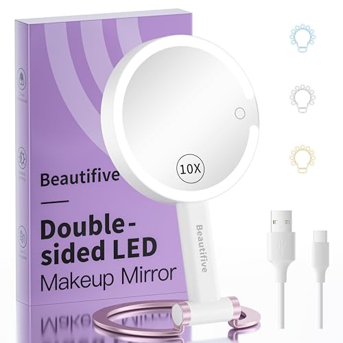 10X/1X Lighted Makeup Mirror, Magnifying Vanity Mirror with Stepless Dimming & Touch Control, Rechargeable 3 in 1 Detachable Base Cosmetic Mirror, Tabletop Travel Light Up Mirror for Bathroom Bedroom