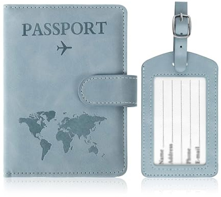 esmen Set di portapassaporto e targhetta for bagaglio in pelle PU, custodia for passaporto, for con blocco RFID, accessori da viaggio essenziali