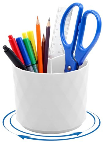 Runyu Drehbar Stiftehalter Schreibtisch Stifte Organizer Büro 360°Rotierende Stifthalter mit 5 Fächern, Bürozubehör Stiftköcher für Büro Schule Zuhause (Weiß)