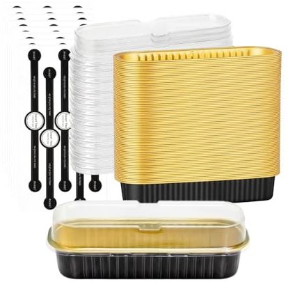 Hniuyun 50 Pack 200ml Rectangular Aluminum Mini Loaf Pans with Lids - Baking Tins for Mini Cake, Brownie, Muffin & Homemade Bread (Black)