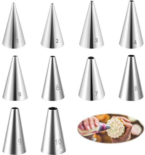 Bangbobi Juego de 10 Mangas pasteleras de Acero Inoxidable, boquillas Profesionales Grandes Multiusos, aptas para Mangas pasteleras, Ideales para Decorar Pasteles