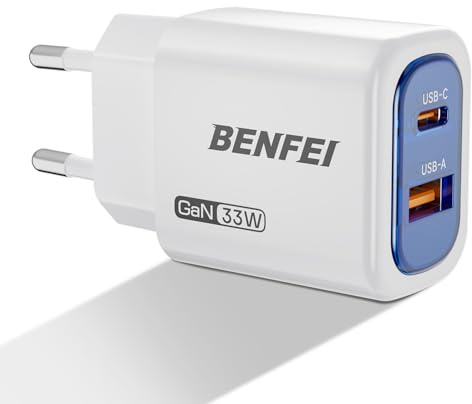 BENFEI Chargeur Rapide Mural USB-C 33W GaN 2 Ports pour iPhone 16/15 iPad