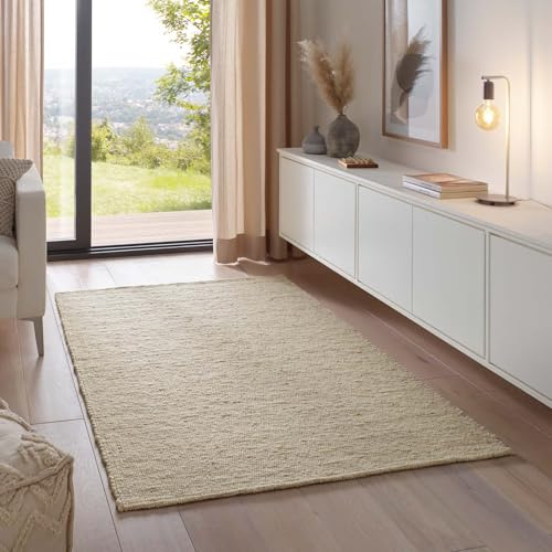 Taracarpet Moderner Handweb Teppich Alpina handgewebt aus Schurwolle für Wohnzimmer, Esszimmer, Schlafzimmer und die Küche geeignet (170 x 230 cm, 60 Beige meliert)