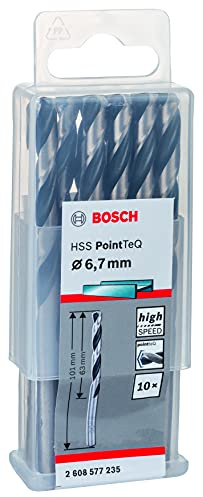 Bosch Accessories 2608577235 HSS PointTeQ (6,7 x 63 x 101 mm) - Set da 10 Pezzi di Punte Elicoidali per Trapano per Metallo, Acciaio, Fusione o Plastica, Grigio (Argento), Ø 6.7 mm