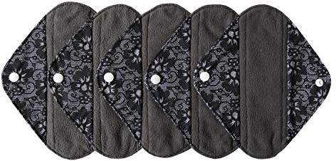 MUMBABY 5 delar kol bambu mammatyg/menstruationsdynor/återanvändbara sanitära dynor 8inch Black Lace