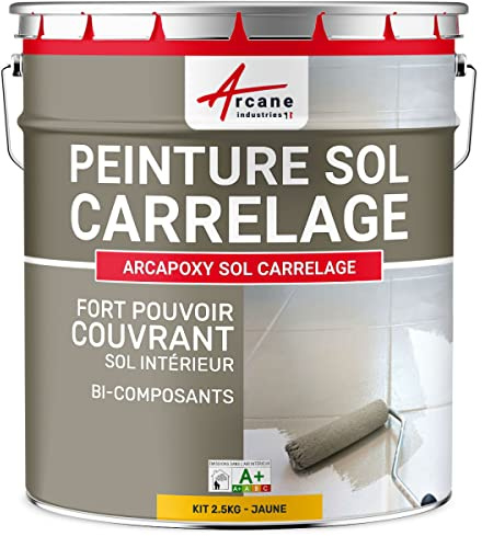 Peinture Sol Carrelage Résine Époxy 2.5 kg Jaune Signalisation | Résine Époxy Sols Carrelés, sans sous-Couche, Imperméabilise, Résiste aux Chocs, Taches et Chaleur - Arcane Industries