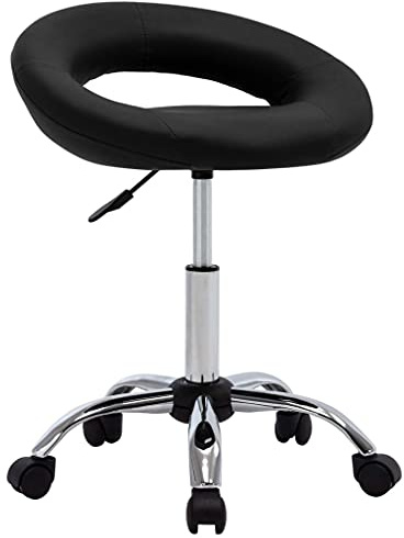vidaXL Arbeitshocker Höhenverstellbar Rollhocker Kosmetikhocker Praxishocker Friseurhocker Drehhocker Drehstuhl Hocker Schwarz Kunstleder