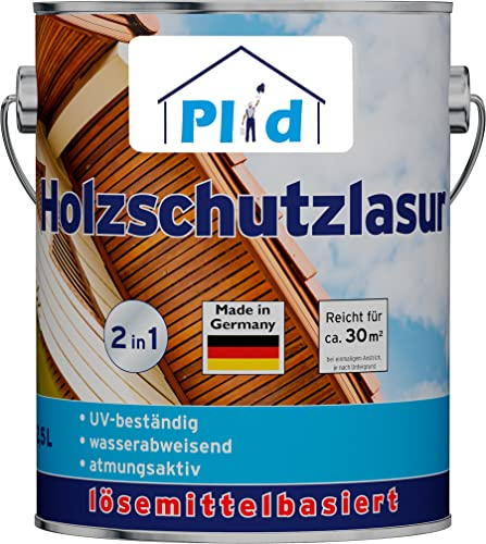 PLID® Holzschutzlasur Palisander satin - [LANGZEITSCHUTZ] - alle Laub- und Nadelhölzer - feuchtigkeitsregulierend - UV-beständig - wetterbeständig - Holzschutzlasur für aussen - Made in Germany 2,5l