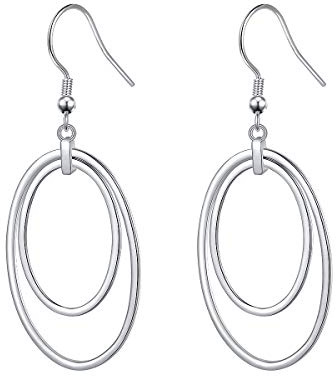 DAOCHONG Doppelkreis Ohrhänger, S925 Sterling Silber Trendy Ohrhänger für Frauen Teen Mädchen | Schlichter, zierlicher Schmuck für Damen, Geschenk für Weihnachten, Jahrestag, Geburtstag, Valentinstag