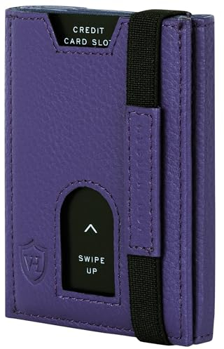 VON HEESEN Slim Wallet mit XL Münzfach & RFID-Schutz - Leder Geldbeutel - Mini Geldbörse für Herren und Damen - Kartenetui Echtleder Karten Portemonnaie klein - Kreditkartenetui Violet