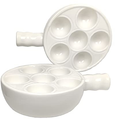 jinsongdafa Platos de cerámica Escargot (2 unidades) de 15,5 x 11,4 cm con mango de Footed Dishes, Oven Safe Holes Set para Home Restaurant Hotel (Blanco, 15,5 x 11,4 cm)