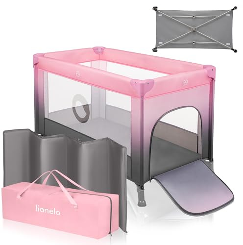 lionelo Stefi Cuna de Viaje para Bebé Apertura Lateral, Colchoneta 120x60 cm, Sistema LockGuard, Lados de Malla Transpirable, Bolsa de Transporte Incluida