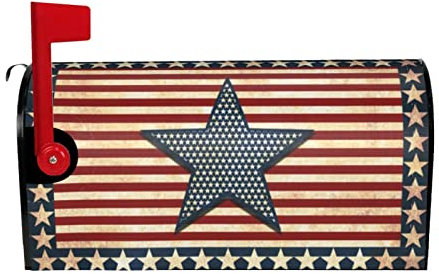 Vintage Country Farmhouse American Flag 4th of July Patriotic Mailbox Magnetic Post Mailbox Cover Garden Decor Outdoor Large 25.5 X 21