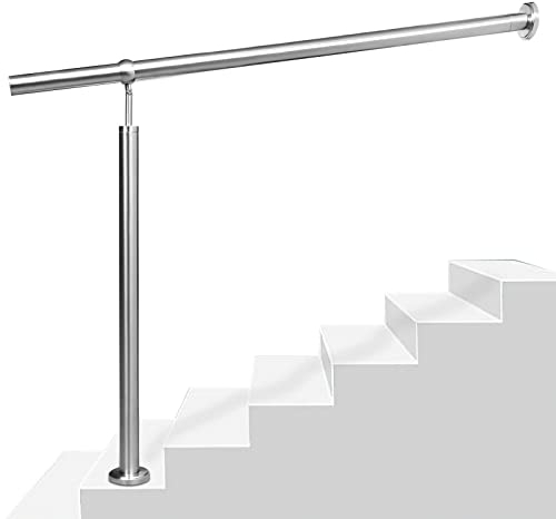 Yakimz Barandilla de entrada de acero inoxidable, 150 cm, ángulo ajustable, pasamanos de pared para interior y exterior, incluye accesorios