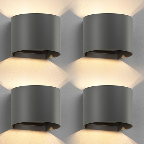 ledscom.de 4x Wandleuchte RUNEL für außen, anthrazit, IP65, Up & Downlight + LED Lampe 501lm, warmweiß