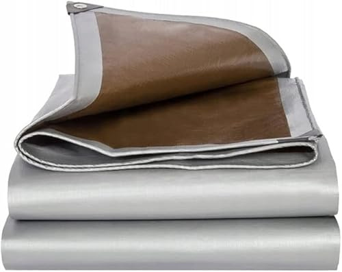 Tarpaulin Regular And Heavy Duty Waterproof Cover Tarp Ground Sheet Multi Sizes Transparent Blue Silver Clear Camo Army (Brown/silver (210GSM), 3 x 4 m)