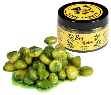 CARP TARGET - Big Maize - Maiskörner auf Angelhaken - 14-16 mm - Köder für Karpfen- und Welsangler - große gekochte Maiskörner mit Limettenaroma - für Jede Jahreszeit