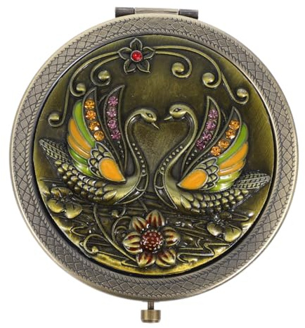 SHERCHPRY Kleiner Schminkspiegel Kompaktspiegel Für Reise Und Handtasche Zusammenklappbarer Retro Kosmetikspiegel 2-Seitig Rund 2.95 X 2.76 X 0.59 in