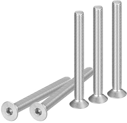 DTGN Viti a Testa Cilindrica Esagonale M8-1.25 x 80mm, 5Pz. Viti a Testa Piatta Esagonale in Acciaio Inossidabile 304, Filettatura Completa, Bulloni Svasati.