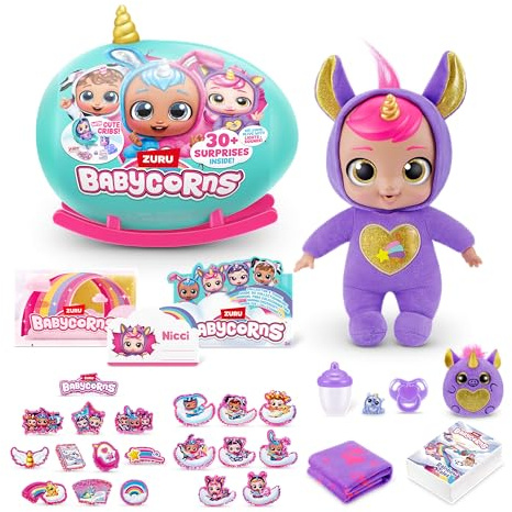 Babycorns Serie 1 von ZURU Magische Babypuppe Einhorn (Nicci) mit Zubehör, Überraschungs-Unboxing-Spielzeug für Kinder, Mädchen