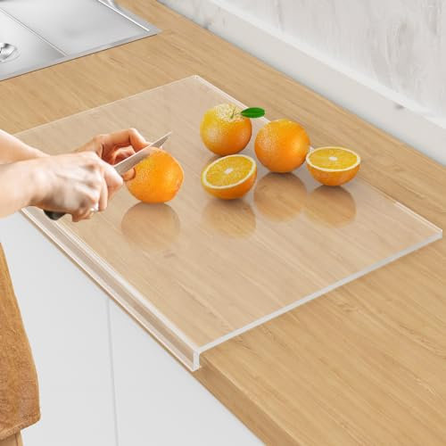 SWSKR Tabla de cortar acrílica con borde de mostrador, tabla de cortar transparente de 16 x 12 pulgadas para encimera, antideslizante, 60 % más gruesa, perfecta para pan, carne, verduras y más