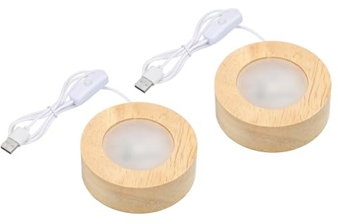 PATIKIL 2.4 Inch Wooden LED Light Base, 2pcs Wood Light Display Base Stand Lighting with Switch for 3D Crystal Glass Aroma Stone Art, Warm White Light
