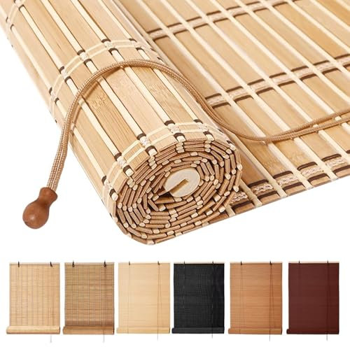 Bambus-Rollos für den Außenbereich, vertikales Anheben und atmungsaktives, wasserdichtes Design, Sonnenschutz, Verdunkelung und Belüftung, einfache Installation, ideal als Sichtschutz, 58,4 x 101,6 cm
