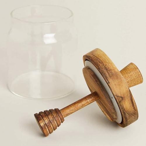 Yawdil Dispensador de Miel, Bote de Vidrio para Miel, Tarro de Miel con palitos de Madera y Tapa, Soporte para contenedores de Miel para Cocina casera