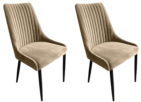Meble Ares 2er Set Esszimmerstühle Massimo - ‎48 x 52 x 100 cm Esstisch Stühle - Stühle Esszimmer - Küchenstühle, Wohnzimmerstühle - Polsterstuhl Esszimmer - Buchenholz, Samt ‎Creme - Metall