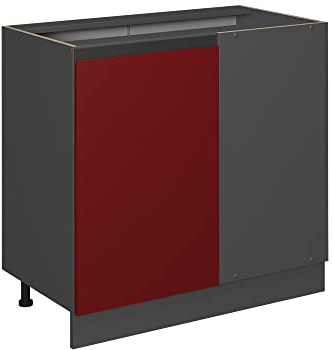 Vicco Eckunterschrank R-Line, Rot, 86 cm J-Shape, AP Anthrazit, zur freien Kombination innerhalb modularer Küchensysteme