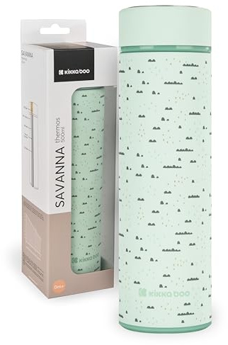 KikkaBoo Termo para Bebé SAVANNA, Acero Inoxidable, Bebidas Calientes y Frías, Líquidos de 500 ML, A Prueba de Derrames, Filtro de Té, Menta