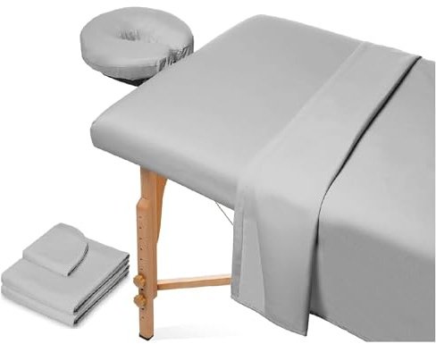 Generisch 3-teiliges Mikrofaser Massageliegen Bettwäsche Set Premium Gesichts Bettbezug,inkl. Bettlaken, Spannbetttuch und Spannbettlaken, für Beauty Salon Spa,Hellgrau