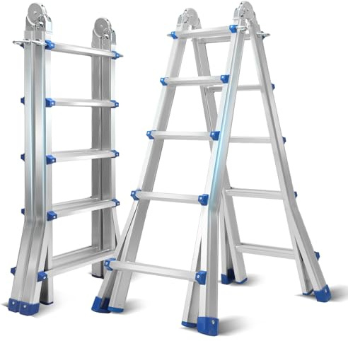 Yakimz Multifunktionsstege 513 cm, 3-i-1 teleskopstege 4 x 5 stegpinnar, hopfällbara stege, aluminiumstege, multifunktionsstege, skjutstege bockstege maximal belastning 150 kg