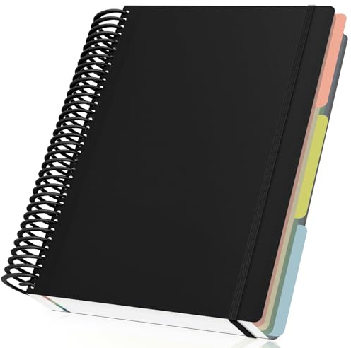 Yarotm Notizbuch Liniert A4 - Spiralbindung Notizblock 23.5x29.8cm - 90g/m² Liniert Papier Tagebuch - 120 Blätt Spiralblock A4 Notizheft - Schwarz Journal Notebook Reisetagebuch Schule